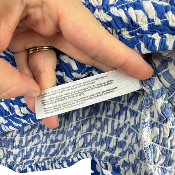 ELOQUII Smocked Crop Top Plus Size 22/24 Long Sleeve 3X Blue & White 100% Rayon - Picture 4 of 10